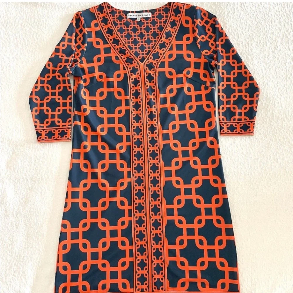 XS Gretchen Scott Navy Orange Dress - Picture 1 of 4